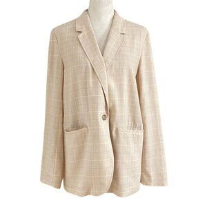 UNIQLO WOMEN'S LIGHT BEIGE WHITE BLUE PLAID SINGLE BREASTED SLOUCHY BLAZER - M